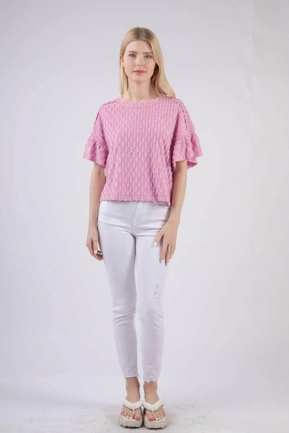Chic Textured Ruffle Sleeve Top by VERY J - Love Salve